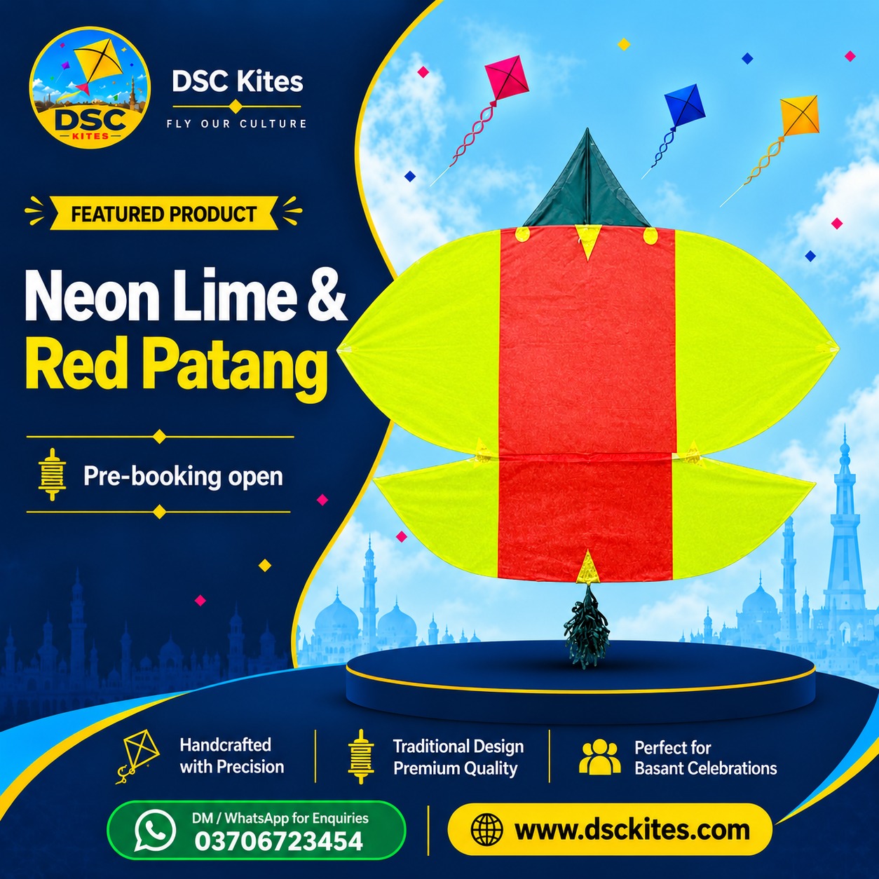 Neon Lime & Red Patang